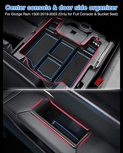 Karltys Center Console Organizer Tray Door Side Handle Storage Box for 2019-2025 2026 Dodge Ram 1500, Armrest Console Organizer and Front Rear Door Side Insert Storage Pocket Box Set of 5 (Blue)