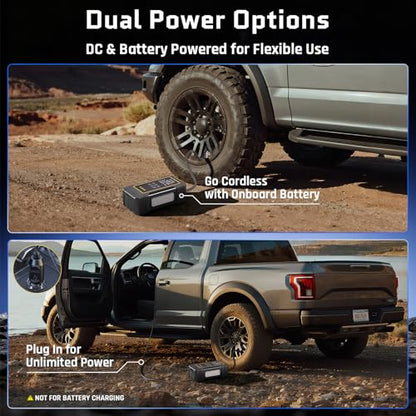OlarHike Powerful 12000mAh Heavy Duty Tire Inflator Portable Air Compressor, 7X Faster, 150PSI Dual Power 12V&Cordless Air Pump for Car Tires, Pickup Trucks, Jeeps, SUVs & RVs. Digital Pressure Gauge