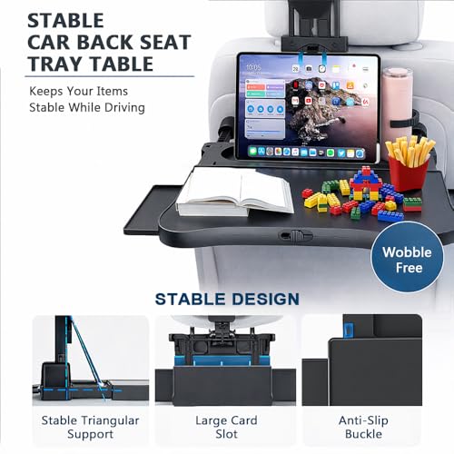 REVXON Car Back Seat Tray Table for Tesla Cybertruck/Model 3/Model S/Model X, Foldable Backseat Tray Desk for Rear Passengers, with Non-Slip pad, Phone and Drink Holder, for Eating and Work