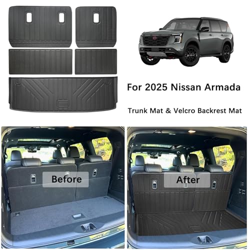 Cargo Mat for Nissan Armada 2025 2026 7/8Seats &Backrest Mat, Infiniti QX80 with Trunk Liners & Backrest Liners, TPE All-Weather Set Custom Fit Non Slip-Cargo Liners Accessories - size: For 2025-2026 Armada 2-ni-1 Cargo Mat