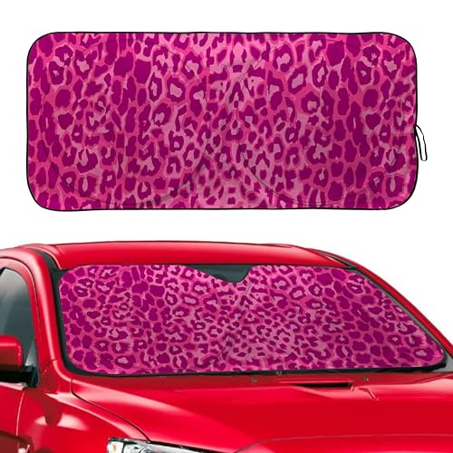 Animal Pink Leopard Print Windshield Sunshade for Car SUV Truck Foldable Uv Ray Reflector Front Window Sun Shade Visor Shield Cover -59" X 31" - color: Animal Pink Leopard Print