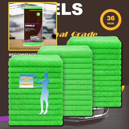 Blue Horizon Large Microfiber Cleaning Towels, 36-Pack Wash Cloths, Ultra Soft Plush Microfiber Cleaning Cloth, Products (Green, 16" X 16") - color: Green, size: 16" x 16"