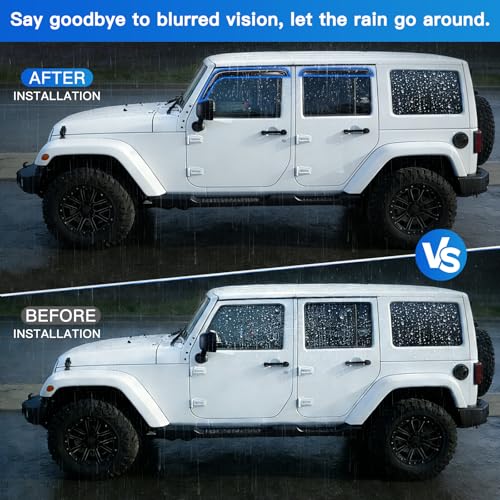 4Pcs Window Vent Visors, Outside-Mount Window Deflectors, Rain Guards for 2007-2018 Jeep Wrangler JK Unlimited 4-Door - size: 2007-2018 Wrangler JK 4-Door