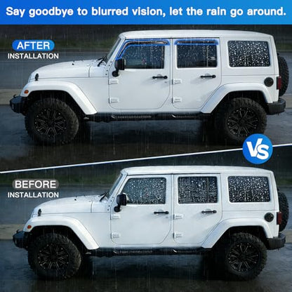 4Pcs Window Vent Visors, Outside-Mount Window Deflectors, Rain Guards for 2007-2018 Jeep Wrangler JK Unlimited 4-Door - size: 2007-2018 Wrangler JK 4-Door