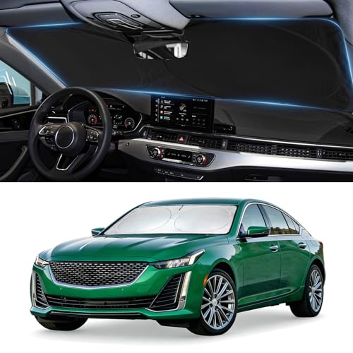 Windshield Sun Shade for Cadillac CT5 2020-2024 2025 2026, Custom-Fit CT5 Sun Visor Protector, 99% UV Block Heat Sun Shield, Silver Reflective Front Window Sunshade - size: for Cadillac CT5 20-26