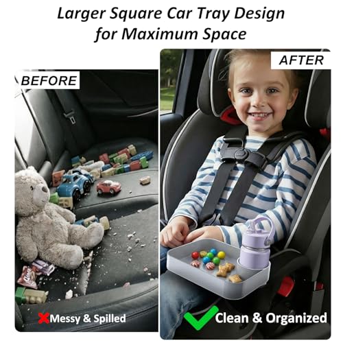 Car Seat Snack Tray for Kids, Mess-Free Square Travel Tray Cup Holder Snack Tray, Durable Car Food Tray for Toddlers, Universal Fit Kids Travel Road Trip Essentials (2Pcs gray) - color: 2Pcs gray