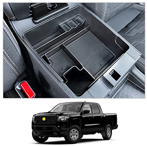 CDEFG for 2022 2023 2024 2025 2026 Nissan Frontier Center Console Organizer for 2026 2025 Nissan Frontier Armrest Storage Box 2022-2025 2026 Frontier Pickup Truck Accessories - color: Black Trim