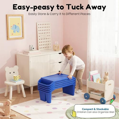 6 Pack Kids Lap Tray with Storage Slots, Stackable Portable Kids Lap Desk, 20" L X 10" W X 7" H Plastic Table Kids Activity Tray for Writing Eating Drawing Reading (Blue) - color: Blue