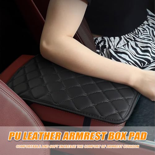HZEL Car Center Console Cushion Pad, PU Leather Vehicle Armrest Protection Cover, Waterproof Automotive Interior Arm Rest Seat Box Mat Accessories, Universal for SUV, Sedan, Truck (Black) - color: Black