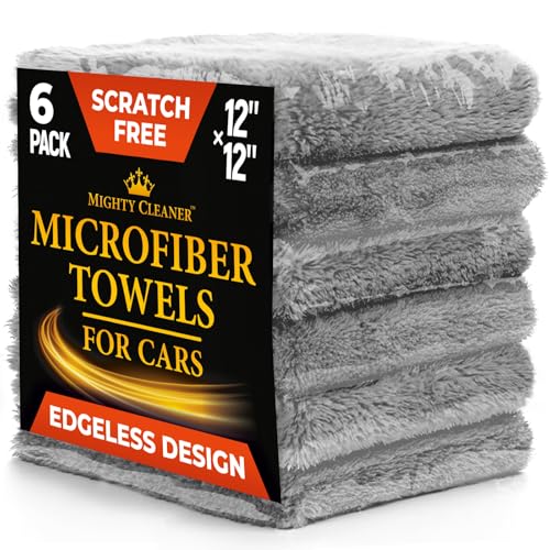 Super Soft Microfiber Towels for Cars - Edgeless - 6pk (12”x12”) - Premium Scratch-Free Towel - Great for Drying, Detailing, Polishing, Buffing - Ultra Absorbent Microfiber Cleaning Cloths for Car - color: Gray