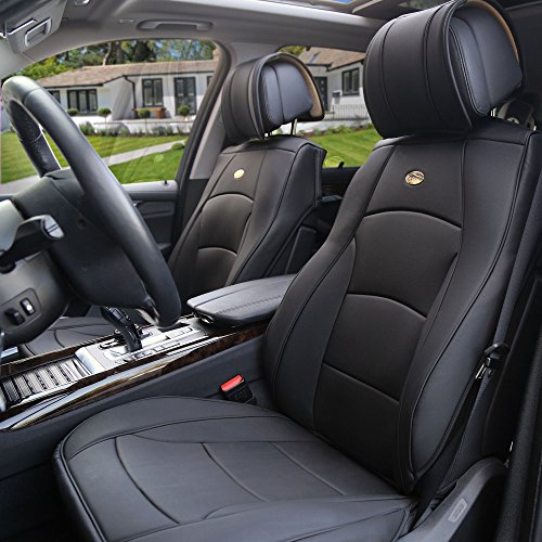 FH Group Front Set Faux Leather Seat Cushions - Car Seat Covers for Low Back Seat, Universal Fit, Airbag Compatible Car Seat Cover for SUV, Sedan, Solid Black - color: Black, style: Front Set