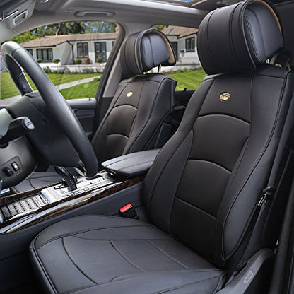 FH Group Front Set Faux Leather Seat Cushions - Car Seat Covers for Low Back Seat, Universal Fit, Airbag Compatible Car Seat Cover for SUV, Sedan, Solid Black - color: Black, style: Front Set