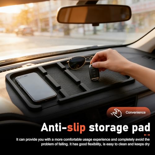 WZP Extra Large Dashboard Mat for Car, Anti-Slip Auto Dash Organizer Pad with Non Marking Tape, Universal Car Dashboard Accessories for Smartphone, GPS, Keys, Sunglasses, Coins, Pens (Black)