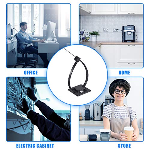 HUASAI 4/5" 100 Pack Zip Tie Mount With Cable Ties,Self Adhesive-backed Mounts for Wire Holder, Black Cable Management Clips Wall Anchors - color: Black
