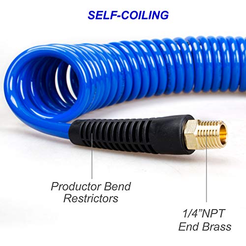 18 Pieces Air Compressor Accessories kit, 1/4 inch x 25 ft Recoil Poly Air Compressor Hose Kit, 1/4" NPT Quick Connect Air Fittings, 100 PSI Tire Inflator Gauge, Heavy Duty Blow Gun