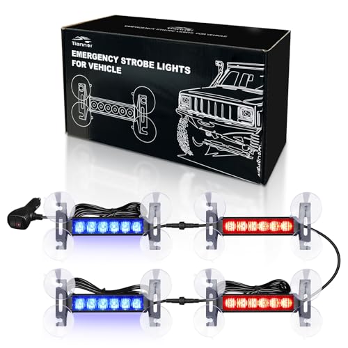 4X 6.1 inch Emergency Strobe Police Lights Red/Blue 24 LED Waterproof Hazard Warning Flashing Safety Dash Front/Rear/Side Windshield Lights for First response vehicle Trucks Car - color: Red/Blue