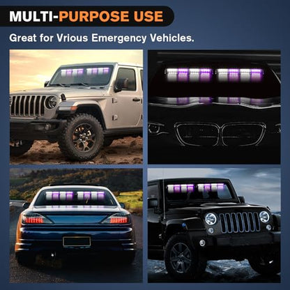 Nilight 32LED Purple White Emergency Dash Strobe Lights with Controller Suction Cups Warning Hazard Interior Front/Rear Windshield Deck Split Light Bar for Truck Construction Vehicle - color: Purple and White