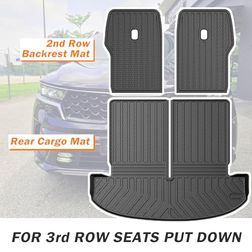 KUST Trunk Cargo Mat for Kia Sorento 2021-2025 2026 (6 Seats), TPE Rubber Rear Cargo Liner with 2nd Row Backrest Mat for Sorento Accessories All Weather Protection Cover 3PCS - style: Sorento 2021-2026 │ Trunk + Backrest Mat