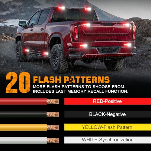XRIDONSEN 8PCS Sync Grill Emergency Lights 32 LED Red White Firefighter Lights Grille Surface Mount Strobe Flashing Warning Safety Hazard First Responder Light for Vehicles POV Fire Fighter Trucks - color: Red/White