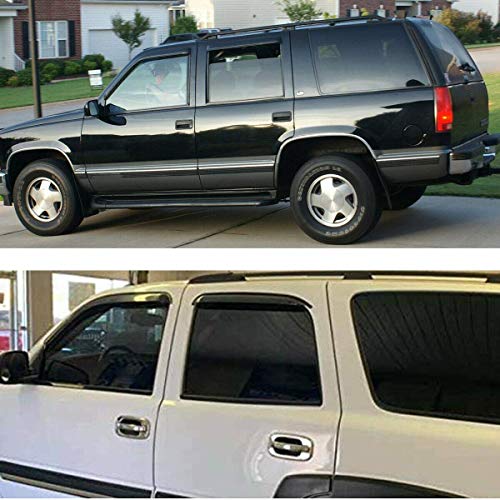 Lightronic Extra Durable Tape-on Auto Vent Window Visor, Fit 2000-2006 Chevrolet Tahoe & GMC Yukon, 2001-2006 Yukon Denali, 2002-2006 Cadillac Escalade, Original Wind Deflector Rain Guard, Smoke, 4Pcs - size: Outside Mount
