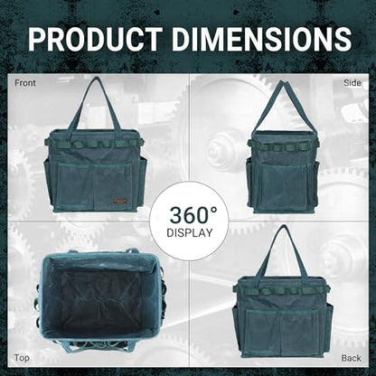 Collapsible Waxed Canvas Tool Pouch with 23 Hanging Holes - Reusable Grocery Bags with Handles for Garden/Camping/Tools/Car Trunk Storage, 14" x 13" x 10" | Dark Green - color: DarkGreen