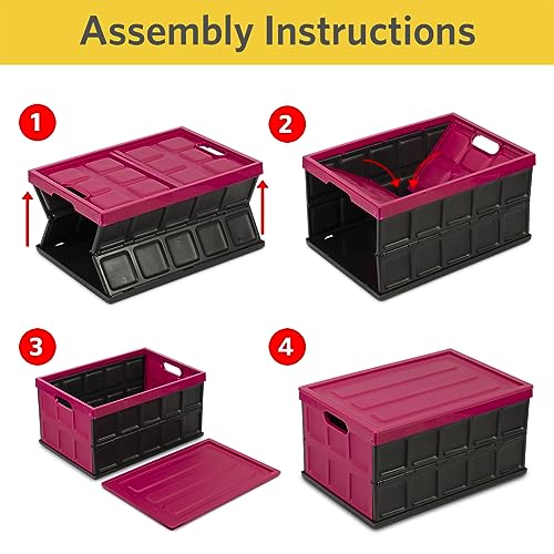 Glad Collapsible Storage Bin with Lid - 48L Foldable Plastic Box for Garage, Car Trunk, and Organization - Stackable Lidded Container with Handles, Purple - color: Purple