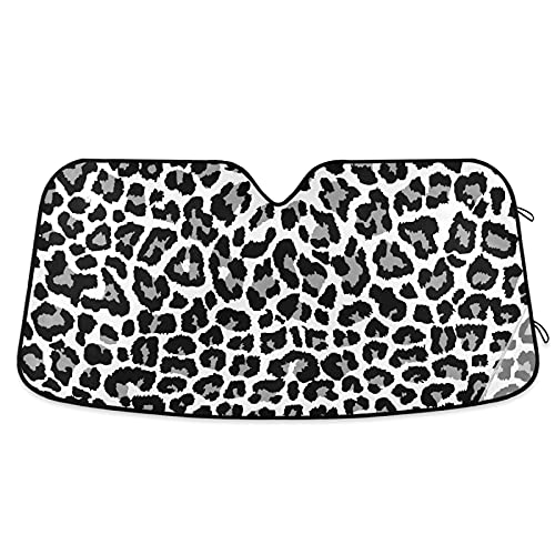 Car Windshield Sunshade Black and White Leopard Trucks Auto Blocks Sun Visor Keep Your Vehicle Cool UV and Heat Reflector