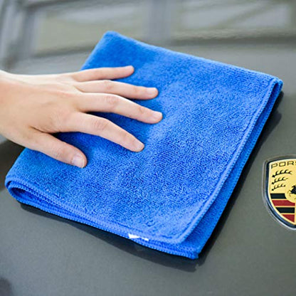 CARCAREZ Premium Microfiber Detailing Towels, 340 GSM Lint Free Car Buffing Waxing Polishing Drying Towels (6, Blue, 16x16 Inch) - color: Blue