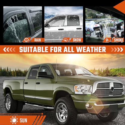Rain Guards Fit for 2002-2008 Dodge Ram 1500 Quad Cab/Extended Cab/ 03-09 Dodge Ram 2500 3500, Tape-On Extra Durable Side Window Sun Rain Guard Visor Deflectors Black 4 PCS - size: Fit for Dodge Ram 1500 Quad Cab 2002-2008