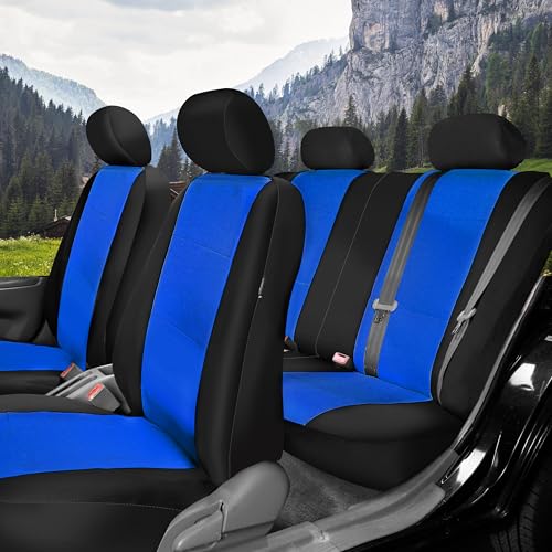 FH Group Waterproof Neoprene Car Seat Covers Full Set – Universal Fit Front & Split Bench Rear Seat Covers, Airbag Compatible Automotive Seat Protectors for Cars, SUVs & Vans, Blue - color: Blue, style: Full Set