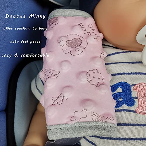 DODO NICI car seat Strap Cover for Baby, seat Belt Cover Cushion, Belt Pads fit Baby Carrier/Pushchair/Stroller, Cozy Peace Dotted Minky, Pink - color: Pink animals