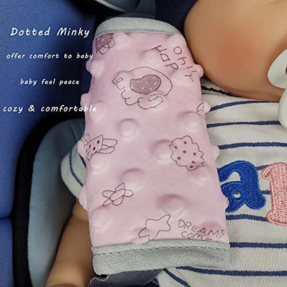 DODO NICI car seat Strap Cover for Baby, seat Belt Cover Cushion, Belt Pads fit Baby Carrier/Pushchair/Stroller, Cozy Peace Dotted Minky, Pink - color: Pink animals