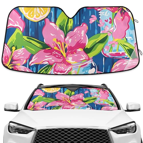 Lily Pulitzer Mason Jars Windshield Sunshade Car Sun Shade Blocks UV Rays Visor Protector Accordion Folding Sun Reflector Auto Sunshade for Truck SUV - color: Multi125
