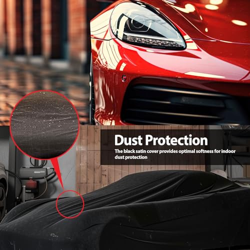 DaShield SoftTec Indoor Satin Car Cover for Plymouth Barracuda 1970-1974 Hardtop/Coupe EMI Custom Fit Elastic Stretchy Flexible High-end Luxury Dust Protection-Black