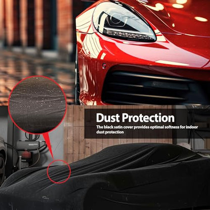 DaShield SoftTec Indoor Satin Car Cover for Plymouth Barracuda 1970-1974 Hardtop/Coupe EMI Custom Fit Elastic Stretchy Flexible High-end Luxury Dust Protection-Black