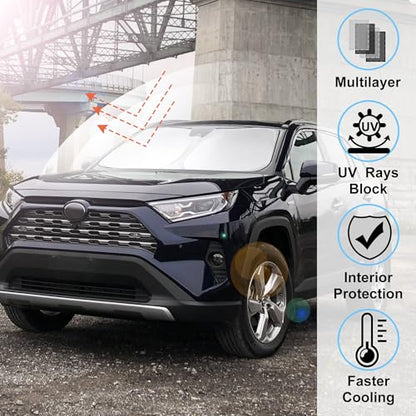 Windshield Sun Shade Custom Fit 2019-2023 2024 2025 2026 Toyota RAV4 RAV-4 Accessories Front Window Sunshade Auto Interior Sun Visor Heat Protection - size: For Toyota RAV4 2019-2026