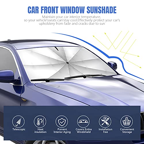 Sedan SUV Car Sun Shade for Windshield UV Rays and Heat Sun Visor Protector, Foldable Windshield Sun Shade Umbrella,Keep Car Cool,Easy to Use/Store,57''x 30'' - size: 57*30 inches