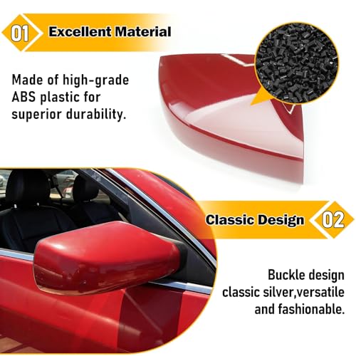 Moonlinks Mirror Cover Replacement Compatible With Nissan Altima 2.5L 2007 2008 2009 2010 2011 2012, Red Right Passenger Side Clip-on Mirror Cap WITHOUT Turn Signal, Replace for 96301-JB13E(Red) - color: Right Red