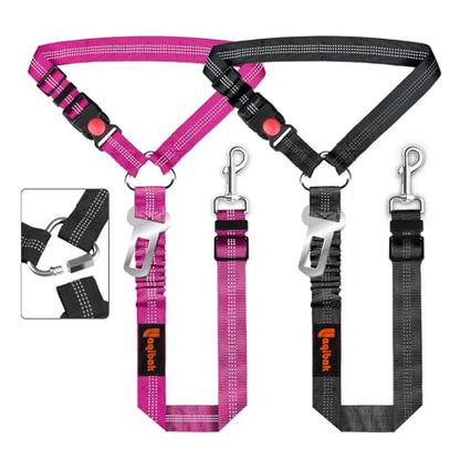 Removable Dog Seat Belt Harness for Car, 3 in 1 Pet Dog Car Seatbelt Leash, Retractable Restraint Secures to Vehicle Headrest & Adjustable Reflective Bungee Dog Seatbelt Tether, Rose and Black - color: Black+Rose