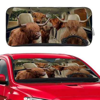 Funny Highland Cow Windshield Sunshade for Car SUV Truck Foldable Uv Ray Reflector Front Window Sun Shade Visor Shield Cover -59" X 31" - color: Highland Cow