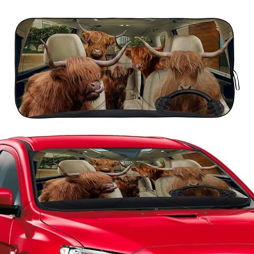 Funny Highland Cow Windshield Sunshade for Car SUV Truck Foldable Uv Ray Reflector Front Window Sun Shade Visor Shield Cover -59" X 31" - color: Highland Cow