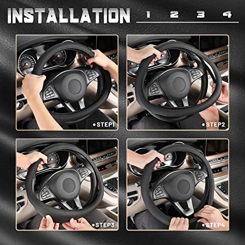 SEG Direct Car Steering Wheel Cover Universal Standard Size 14.5-15 inch, Black Microfiber Leather - color: Black, size: Standard size[14 1/2''-15'']