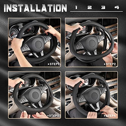 SEG Direct Car Steering Wheel Cover Universal Standard Size 14.5-15 inch, Black Microfiber Leather - color: Black, size: Standard size[14 1/2''-15'']
