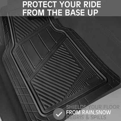 CAR PASS Heavy Duty Rubber Floor Mats Gray Car Mats Full Set with Trunk Cargo Liner - Universal Waterproof Floor Mats for Car SUV Truck, Durable All Weather Automotive Liner Mats (All Black) - color: Black Cargo Liner