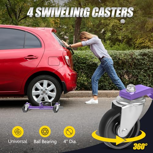 TUFFIOM Car Wheel Dolly Jack Set of 4, Mechanical 6000-lbs Car Skates, 12'' Wheel Vehicle Positioning Jack, Heavy Duty Rollers with Ratcheting Foot Pedal for Tire Auto Repair Moving, Purple - color: Purple