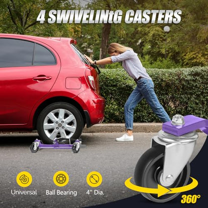TUFFIOM Car Wheel Dolly Jack Set of 4, Mechanical 6000-lbs Car Skates, 12'' Wheel Vehicle Positioning Jack, Heavy Duty Rollers with Ratcheting Foot Pedal for Tire Auto Repair Moving, Purple - color: Purple