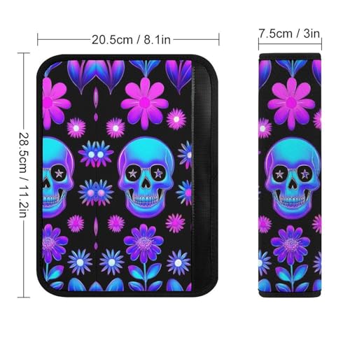 Men's Car Belt Covers 2PCS Fashion Cushion Pad Car Shoulder Strap Harness Pad Neon Purple Flowers Floral Skull - color: Color849