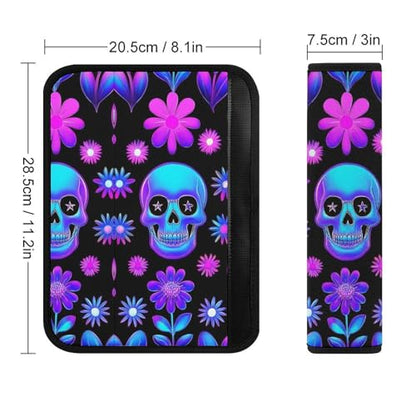 Men's Car Belt Covers 2PCS Fashion Cushion Pad Car Shoulder Strap Harness Pad Neon Purple Flowers Floral Skull - color: Color849