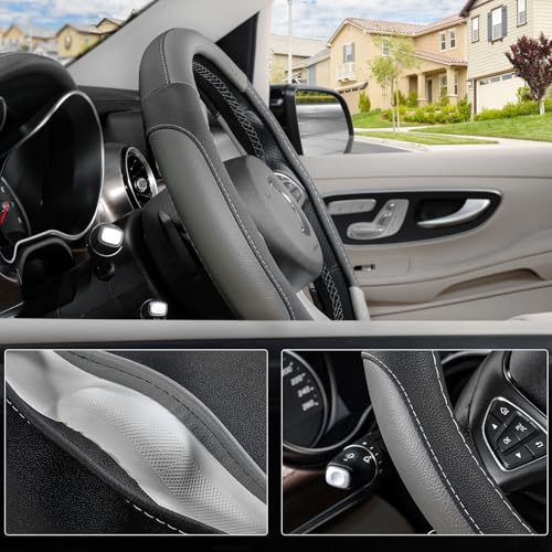 SEG Direct Black and Gray Microfiber Auto Car Steering Wheel Cover Universal 15 inch - color: Black and Gray, size: Standard size[14 1/2''-15'']