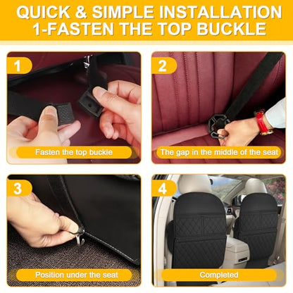 Seat Back Protector - Leather Kick Mat with Storage Pockets, Front & Back Seat Cover for Kids -Large Capacity Car Seat Organizers and Storage for Child, Splashproof & Easy Clean